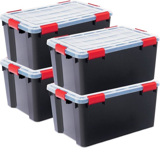 Iris Ohyama - Luftdichte Kunststoff-Aufbewahrungsboxen mit Deckels, 50L, 4er-Set, Schwarz, Hermetischer wasserdichter Ve...