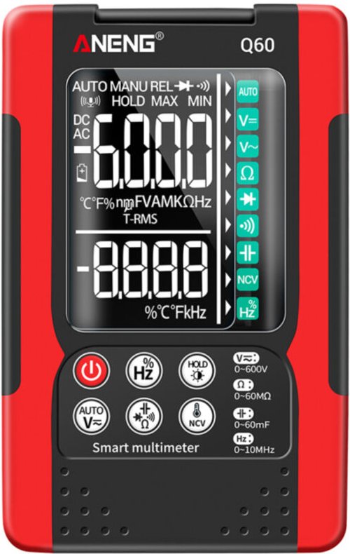 Multimetro digitale portatile TRMS a 6000 conteggi, misura tensione, corrente, resistenza, capacità, temperatura, diodi,...