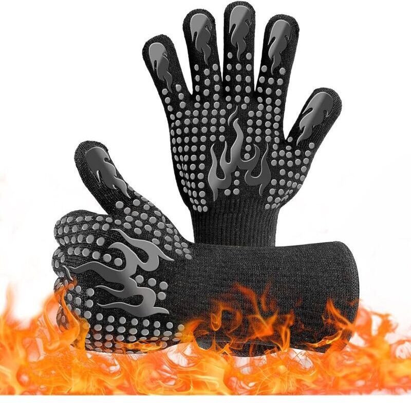 Grillhandschuhe, Ofenhandschuhe, hitzebeständig bis 800 °C, rutschfeste Küchenhandschuhe zum Grillen, Kochen und für den...