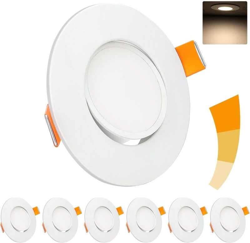 Dimmbarer LED-Einbaustrahler, 5 w, 4000 k, Neutralweiß, 460 lm, extra flacher LED-Strahler, 230 v, verstellbar um 45°, L...