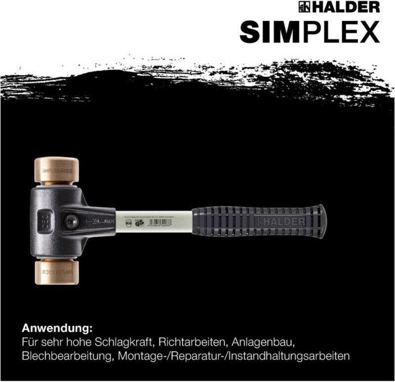 SIMPLEX-Schonhammer, Kupfer verstärk. Tempergussgeh., Fiberglasstiel, ø 40 mm - Halder