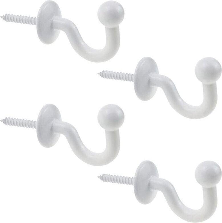 (weiß) Set mit 4 Vorhanghaken und Raffhaltern, 64 mm, schwarzes Metall, Wandvorhang-Halterung, Vorhang-Raffhalter im U-D...