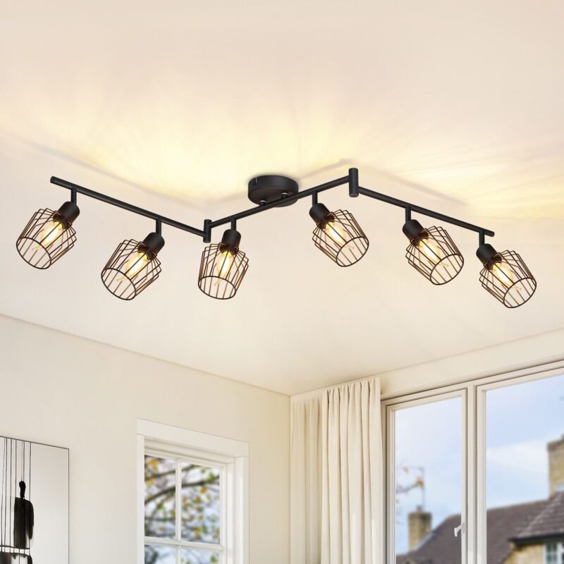 Deckenspot E14 6 Flammig Deckenstrahler Gbly Deckenleuchte Schwarz Strahler Industrie Spotlight led Drehbar 350° Dimmbar...