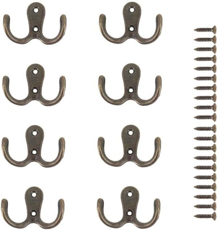 Linghhang - Bronze) 8 Stück Doppelschraubhaken Metallhaken und -stifte Aufbewahrung für Regale, Schubladen, Schließfäche...