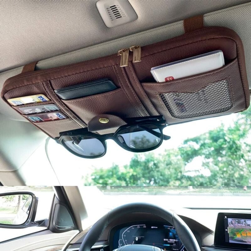 Thumbnail - Auto-Sonnenblenden-Stoff, PU-Leder, Auto-Organizer, CD/DVD-Organizer, Bankkarten, Sonnenbrillen zum Aufhängen, für Sonne...