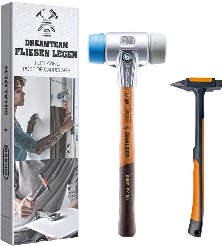 Thumbnail - Aktionsbox Dreamteam Fliesenleger Schonhammer D40mm + Fliesenlegehammer - Halder