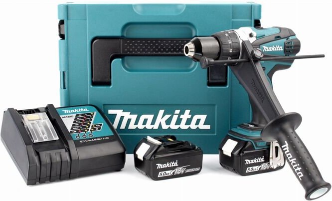 Schlagbohrschrauber 2 Akkus 18V 5.0 Ah, Ladegerät, Gehäuse - ø 13 mm - DHP458RTJ - Makita