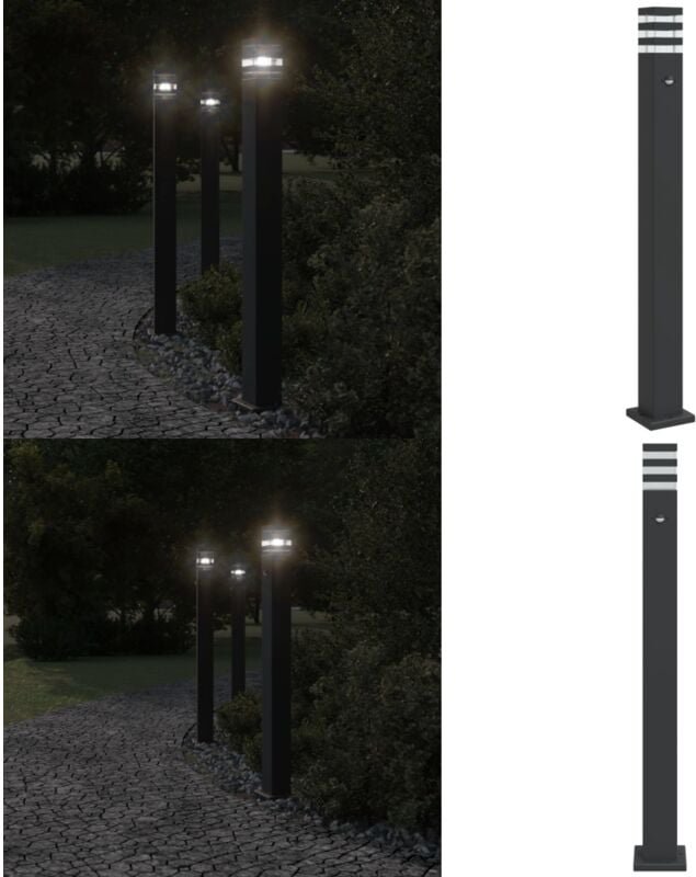 Wegeleuchte mit Bewegungsmelder Schwarz 110 cm Aluminium - Wegeleuchte - Außenbeleuchtung - LED-Lampe - Gartenlampe - Si...