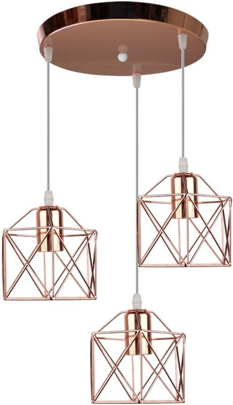 3-flammige Vintag Industrielle Pendelleuchte Käfig Lampenschirm Hängeleuchte Metall Deckenleuchter Roségold