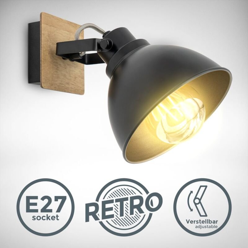 Thumbnail - B.k.licht - Wandlampe - schwenkbar, retro, E27 Fassung, max. 60W, schwarz