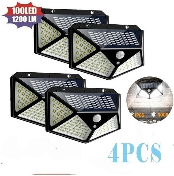 SNQ - Lampe solaire 100LED IP65 étanche pour l'extérieur - Paquet de 4