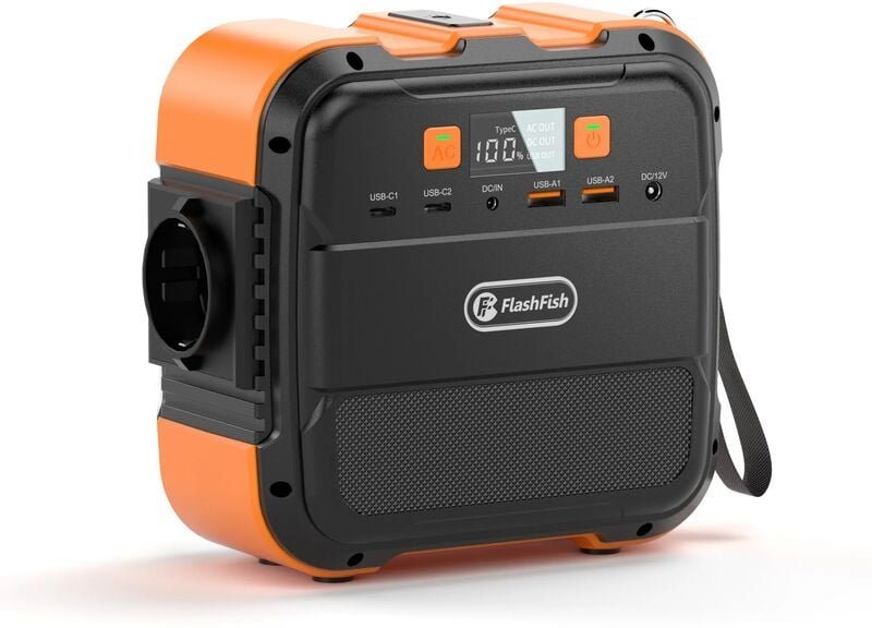 Ff Flashfish - Tragbares 120-W-Kraftwerk von Flashfish, 98 Wh/26400 mAh Solargenerator, Notstrombatterie mit AC/DC/Typ-C...