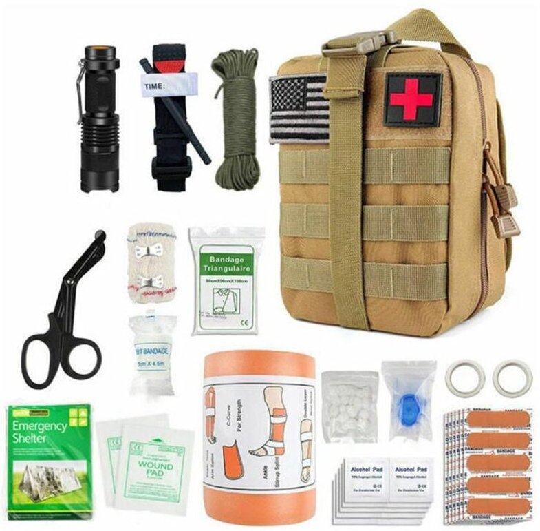 Komplettes taktisches Erste-Hilfe-Set zur Zusammenstellung in Frankreich (CE-konform) + kleine Tasche + Schultergurt + Z...