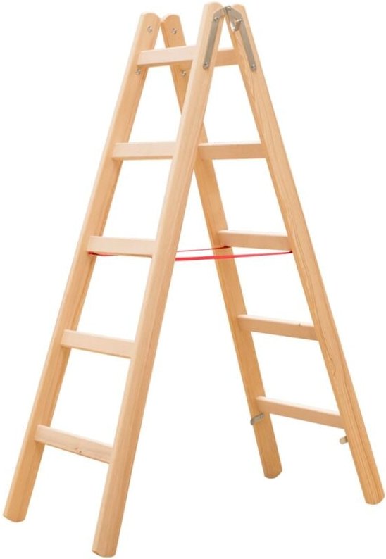 Sprossenstehleiter, Holz, beidseitig begehbar, 2 x 6 Sprossen, Gesamtbreite 535 mm - Hymer