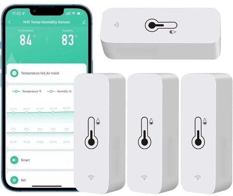 Set mit 4 WLAN-Hygrometern für den Einsatz zu Hause, drinnen und draußen – Drahtloser Temperatur- und Feuchtigkeitssenso...