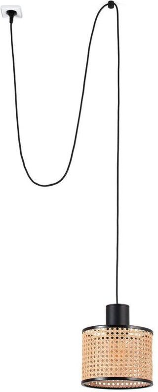 Mambo Hängelampe schwarz/rattan ø210 mit Stecker 68604-47