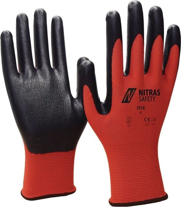 Nitras - 3510-9 Handschuhe Nitril Foam Größe 9 rot/schwarz Nylon mit Nitrilschaum