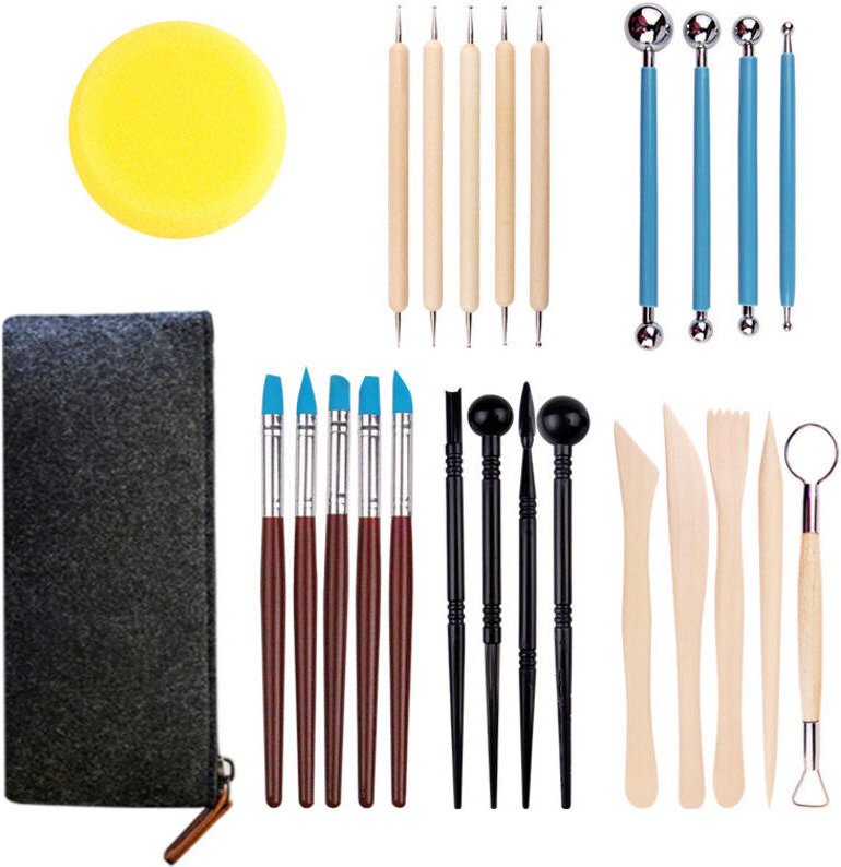 25-teiliges Tonmodellierwerkzeug-Set, Modellierwerkzeug für Ton, Skulpturwerkzeug, Silikon-Modellierwerkzeug, Holz-Model...