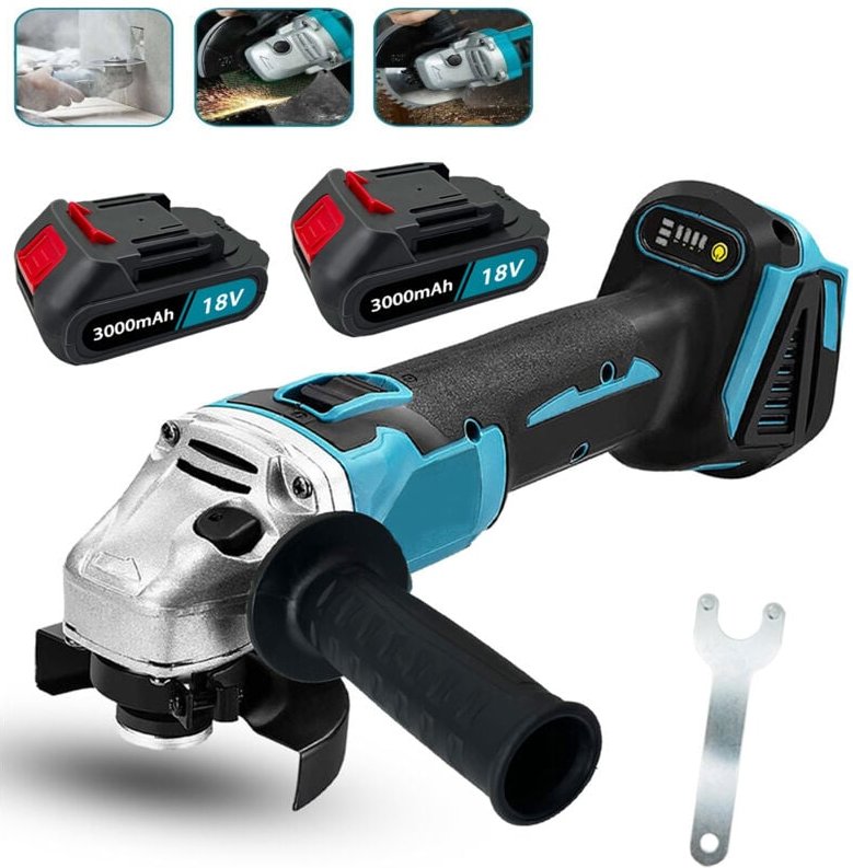 Schleifer, 18 v 125 mm Li-Ion Akku-Elektro-Winkelschleifer, Schleifer + 2 Stück 3,0 a Akku + Ladegerät kompatibel mit Ma...