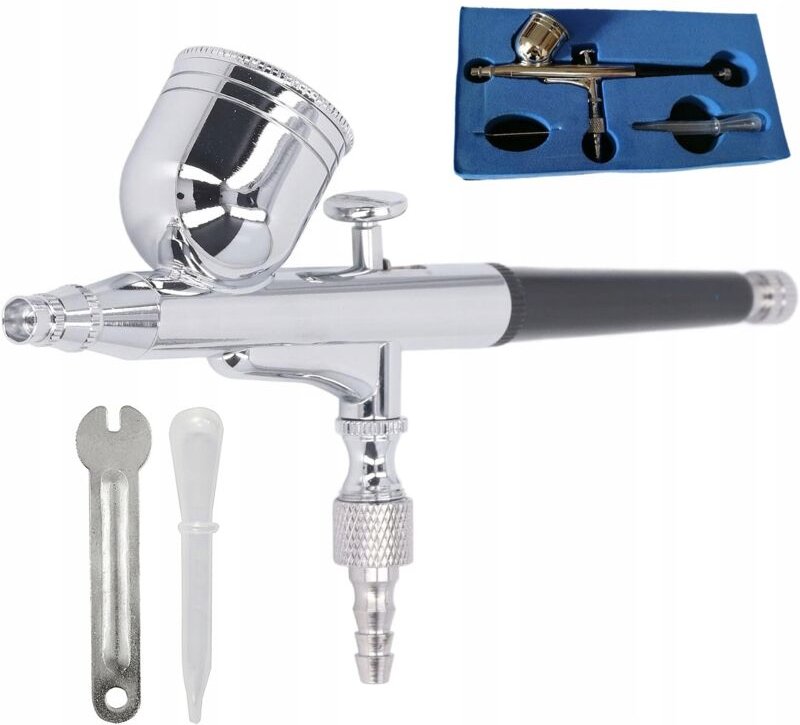 Lackier-Airbrush im Koffer mit Metalltank, 0,3 mm Düse