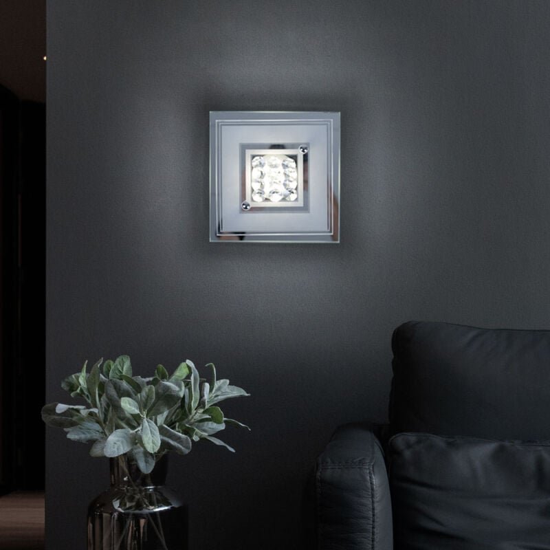 Esto - led Deckenleuchte Wandlampe Chrom Deckenlampe Glas satiniert Küchenleuchte, Schalter Kristalle, 3W 240Lm neutralw...