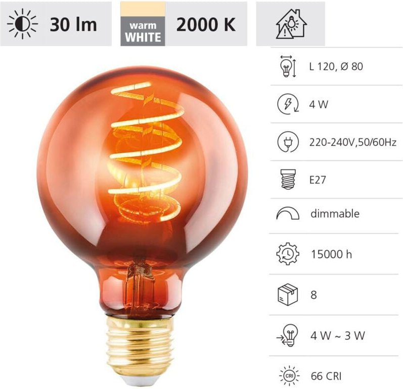 Thumbnail - Eglo - led Globe G80 E27 4W kupfer Leuchtmittel