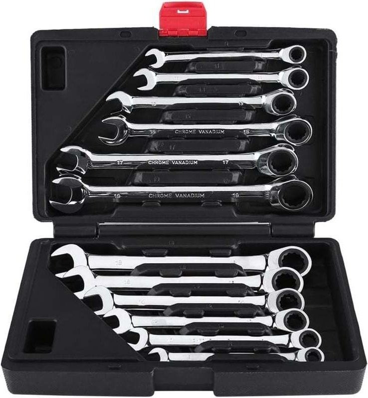 12-teiliges Ratschenschlüssel-Werkzeugset, 8 – 19 mm, professioneller Ringmaulschlüssel, Ratschenschlüssel, Maulschlüsse...