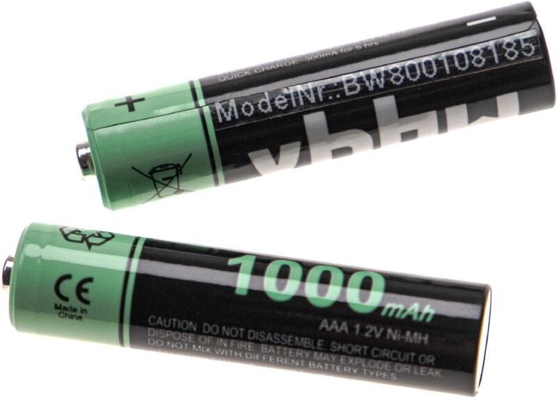 vhbw Akkus AAA, 2 Stück kompatibel mit Logitech R800, RX650, R400, R700 - Akkuzellen, 1000 mAh, 1,2 V, NiMH