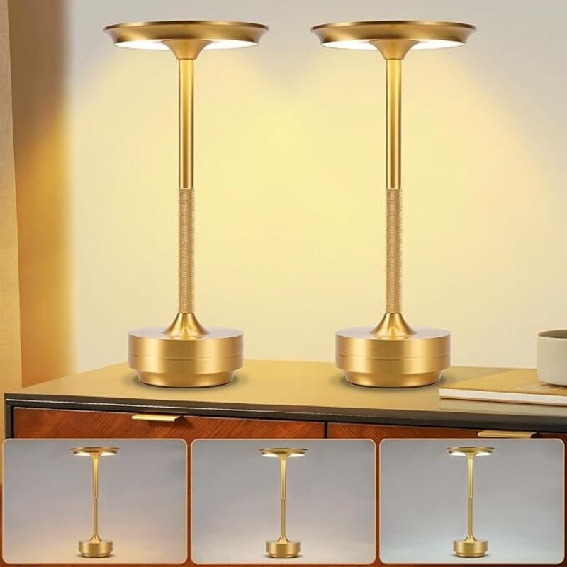 GBLY Nachttischlampe Kabellos Akku LED Lampen Set Von 2 Touch Dimmbar USB Ladebar Gold Für Schlafzimmer Wohnzimmer Kinde...