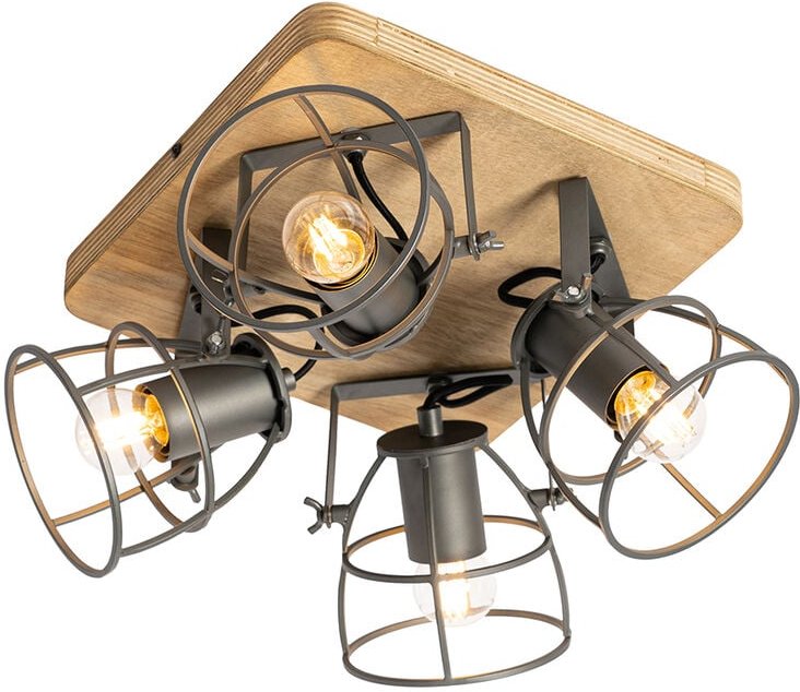 Industrieller Spot aus Holz mit dunkelgrauem verstellbarem 4-Licht – Arthur