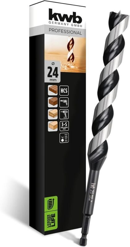 KWB - 3-S Japan Schlangenbohrer ø 24 mm, 235 mm aus blankgeschliffenem CV-Stahl mit superscharfem Spitzenanschliff, Zent...