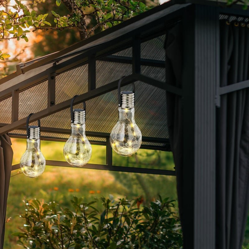 Solarlampe Solarleuchte Gartenlampe Hängelampe Dekoleuchte Terrasse, IP44 Akku, Edelstahl Glas klar, led warmweiß, DxH 9...