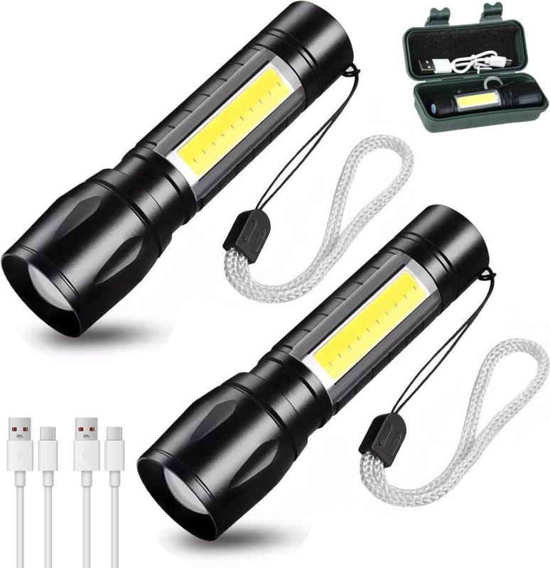 Coocheer - 2er-Pack wiederaufladbare LED-Taschenlampen, superhell, einstellbarer Fokus, 3 Beleuchtungsmodi, lange Lebens...