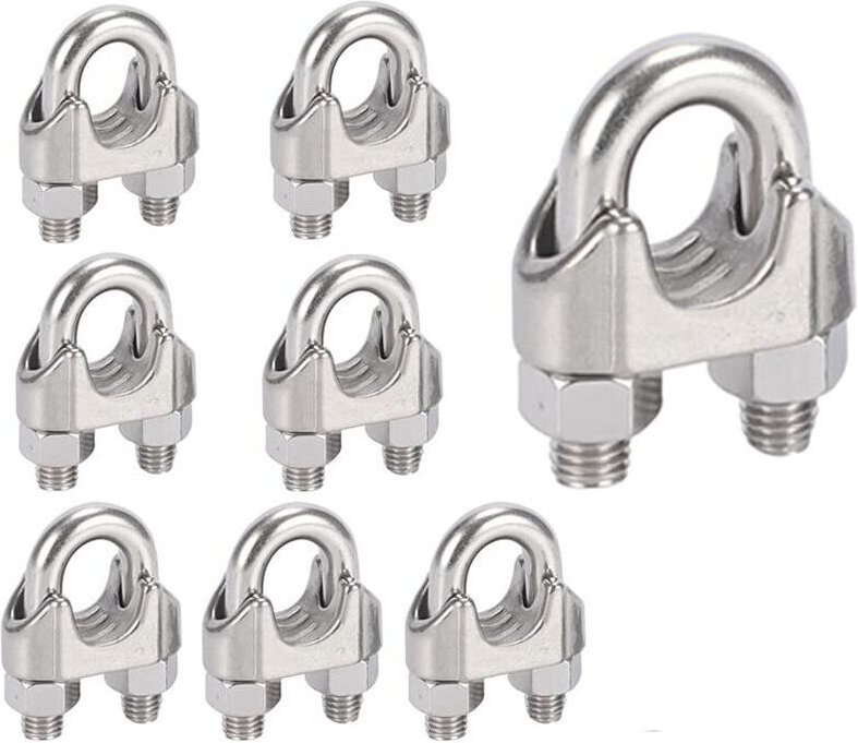 M8 U-förmige Kabelklemmen, Kabelclips aus Edelstahl 304, Satteldraht-Kabelclips für Wäscheleinen im Freien, 10 Stück