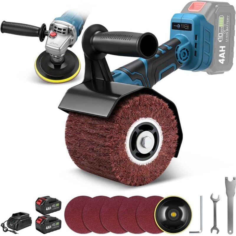 3 IN 1 Satiniermaschine & Poliermaschine & Winkelschleifer, 1200W Akku-Bürstenschleifer Brushless, 5500-9000U/min, 2x4.0...