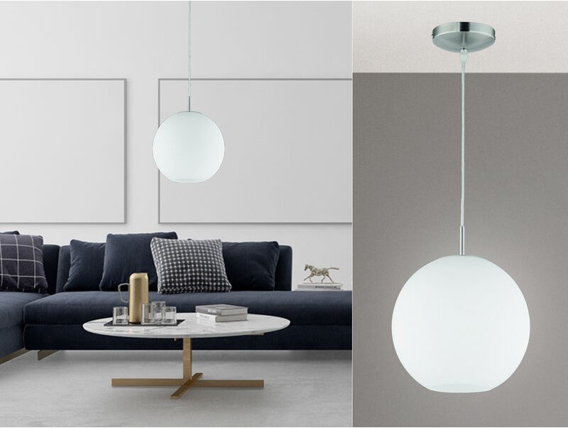 Led Pendelleuchte mit Kugel aus weißem Opalglas, ø 30cm