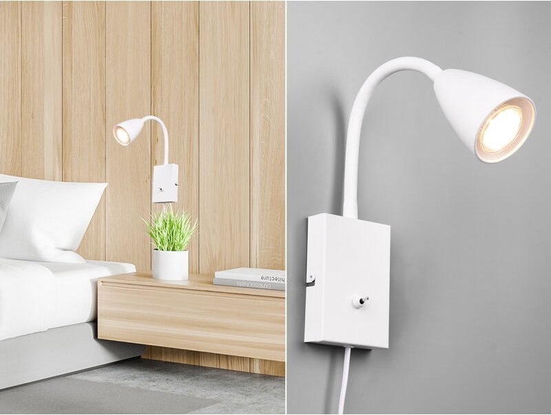 Thumbnail - Flexible Leselampe wanda, Wandleuchte mit & ohne Stecker, Weiß matt