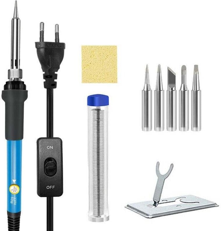 Ulisem 60-W-Lötkolben, einstellbare Temperatur, Verbrühungsschutz, Lötspitzen-Set, schwarz, zum Löten von Leiterplatten