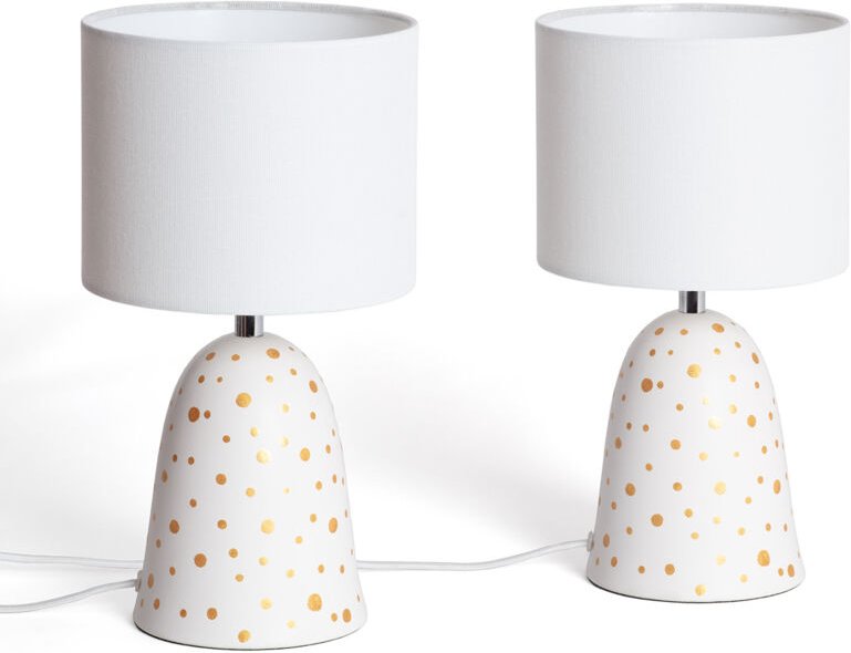 Ledkia - 2er Pack Tischlampen aus Keramik und Stoff Argua Elfenbein