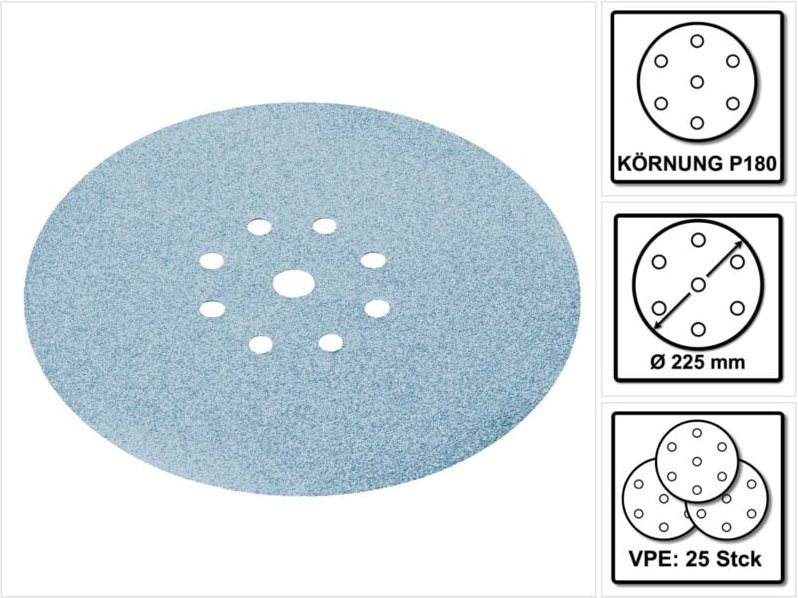Stf D225/8 Granat Schleifscheiben 225 mm planex P180 gr / 25 Stück ( 499640 ) - Festool