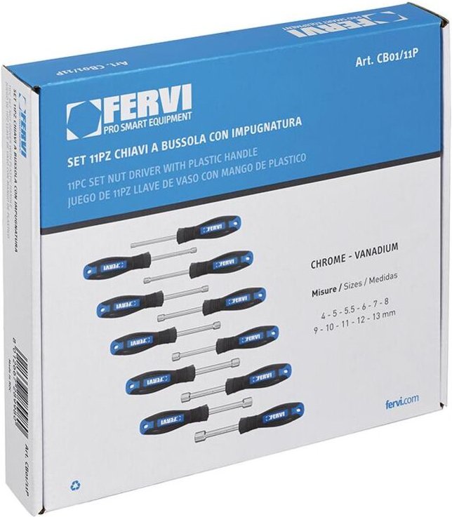 Satz mit 11 Steckschlusseln 4 - 13 mm mit Griff Fervi cb01/11p