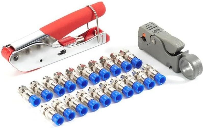 Koaxialkabel-Crimpzange, Koaxialkabel-Kompressionswerkzeug-Set mit Crimpzange, verstellbarer Doppelklingen-Abisolierer f...