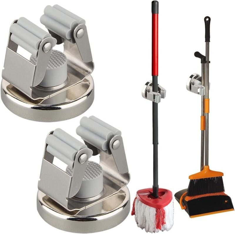 Magnetischer Besenhalter mit zwei robusten, bruchfesten Magnetclips keine Bohrungen zur Wandmontage erforderlich. Ideal ...