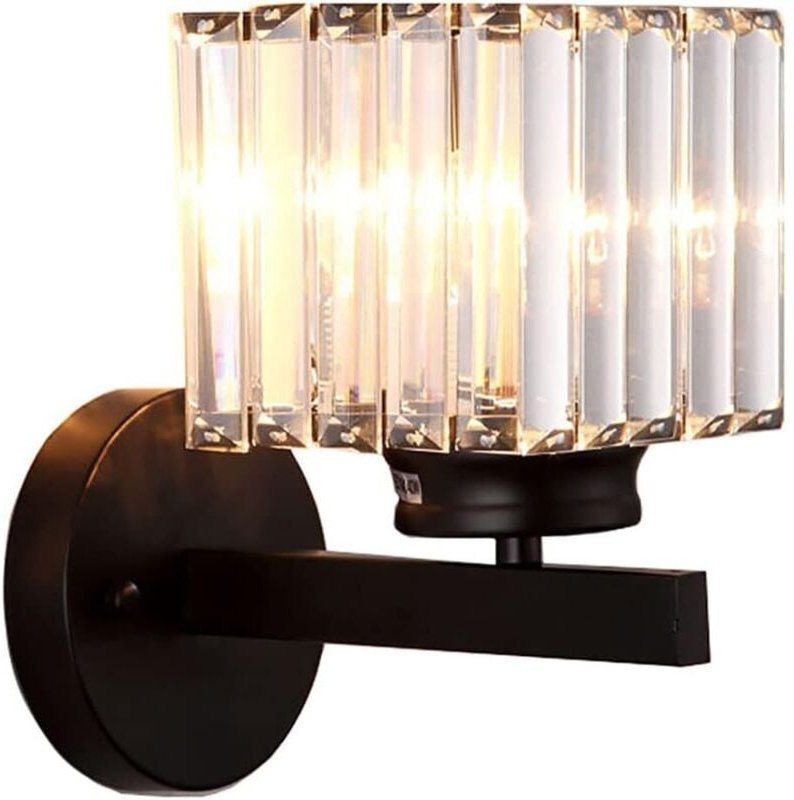 Retro Kristall Wandleuchte, Moderne Schwarze Kristall Wandlampe E27, Wandleuchter für Nachttisch Schlafzimmer Wohnzimmer...
