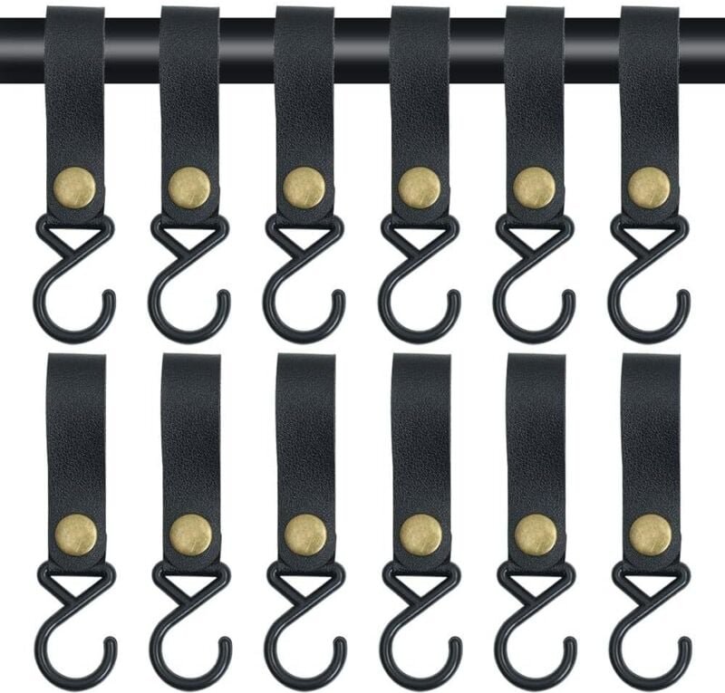 Thumbnail - Leder-S-Haken, 12 Stück Campinghaken, S-förmiger Aufhängehaken aus Metall, zum Aufhängen von Töpfen und Pfannen, Mänteln...