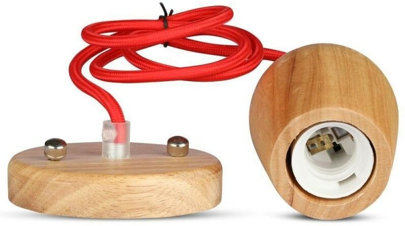 V-TAC LED-Kronleuchter aus Holz mit E27-Lampenfassung (max. 60 W) mit rotem Kabel