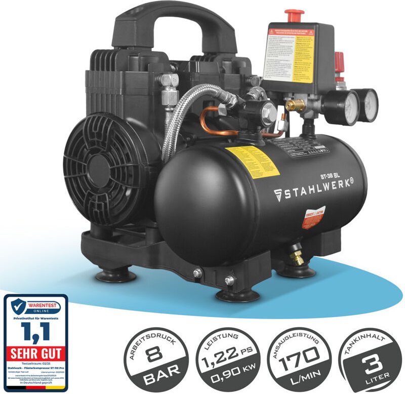 STAHLWERK Kompressor 8 bar 3 L 1,22 PS 0,90 kW 170 l/min Druckluftkompressor