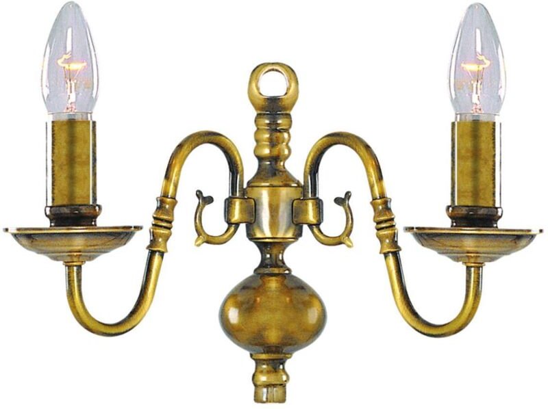 Searchlight Flemish - 2 Light Indoor Candle Wandleuchte Poliertes Antikmessing, E14