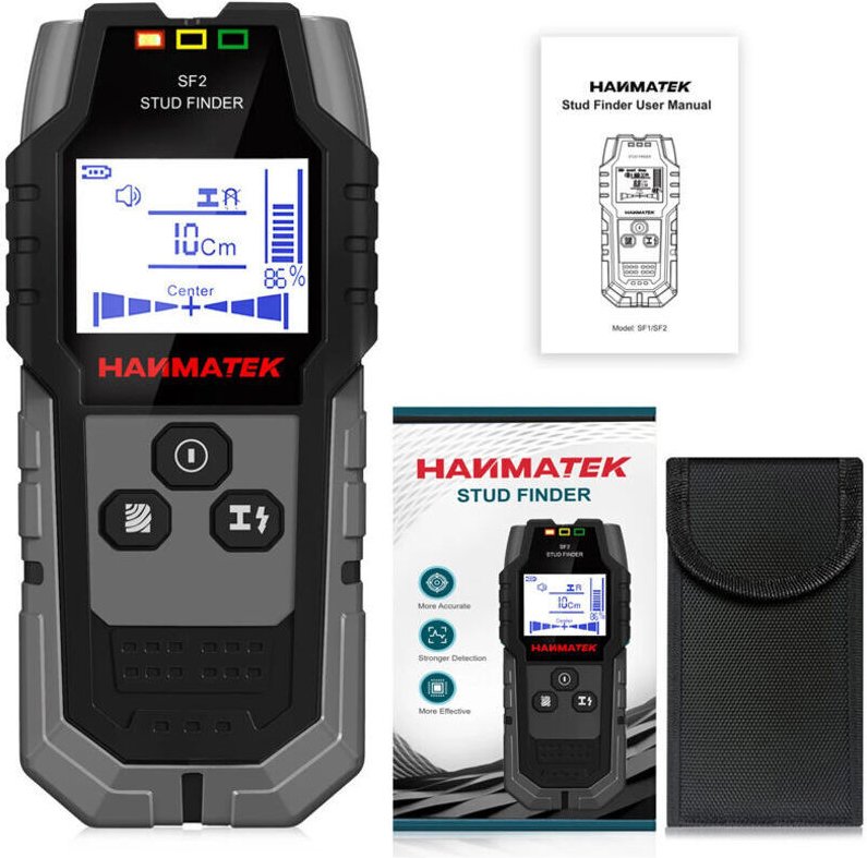 4-in-1 Wanddetektor/Scanner zur Ortung von Metallen, Holzankern und Elektrokabeln (AAC Grau SF2)
