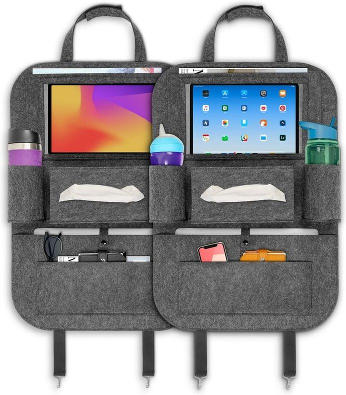 Ecence - 2x Rückenlehnen-Schutz Auto Filz Rücksitzschoner Kinder 60cm/23,6inch Organizer